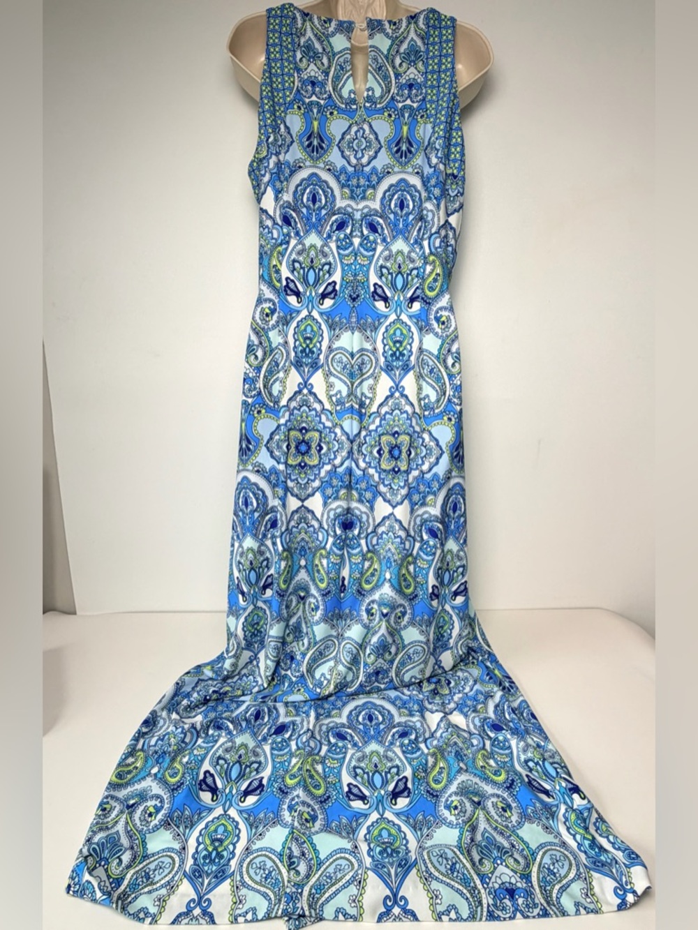 London Times Blue Paisley floral Maxi Dress Size 10 Boho sleeveless - Picture 3 of 12